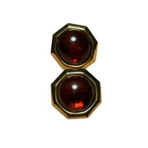 Vintage Style Gold Tone Faux Garnet Earrings Octagon 1" Ornate Dark Academia EUC